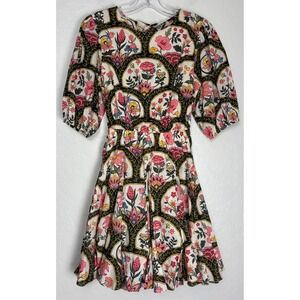 Christian Lacroix Floral Lace Up Back Puff Sleeve Cotton Mini Dress S 2568